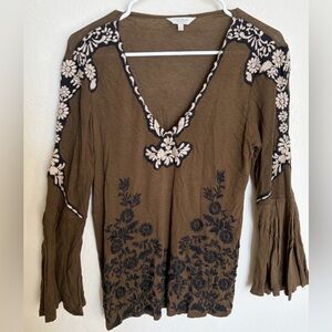Lucky Brand Floral Embroidered Long Sleeve Top